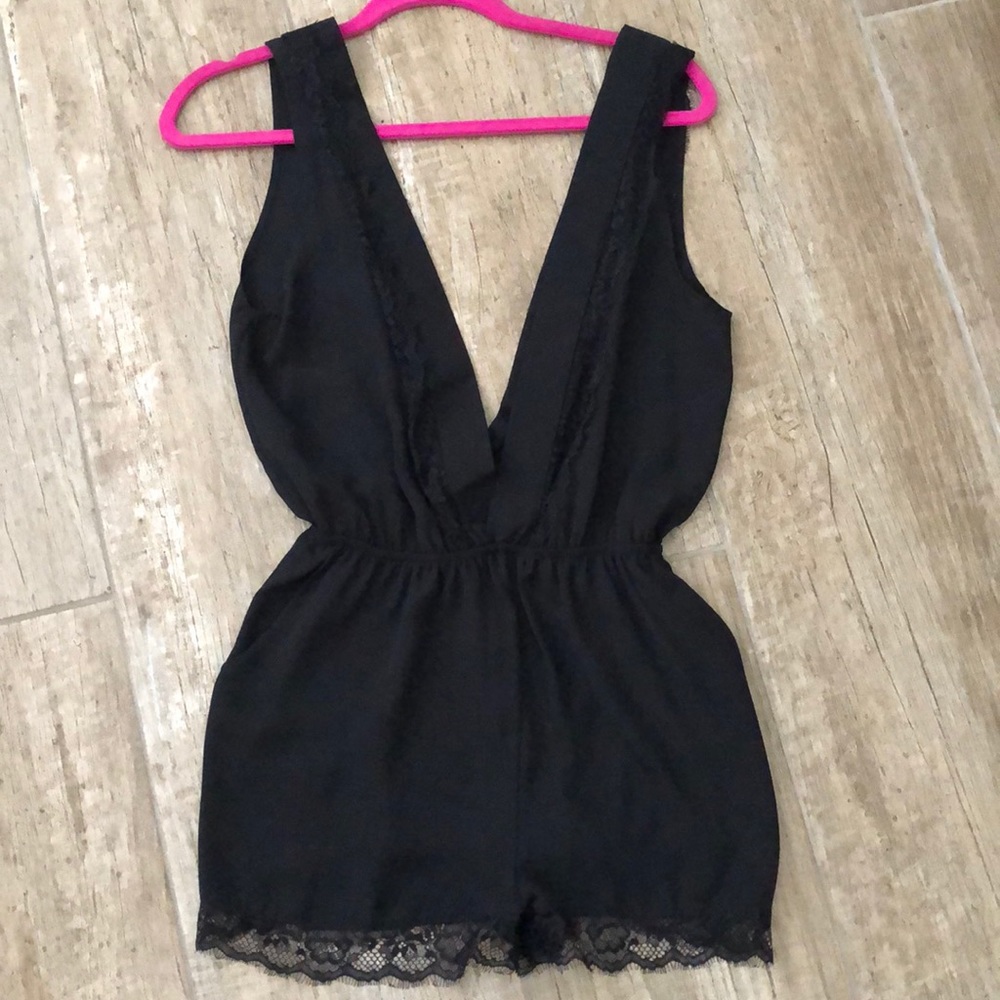 Low Cut Black Lace Romper